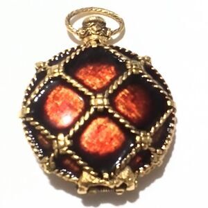 Burgundy Enameled Pocket Watch Style Vintage Fragrance Locket Pendant